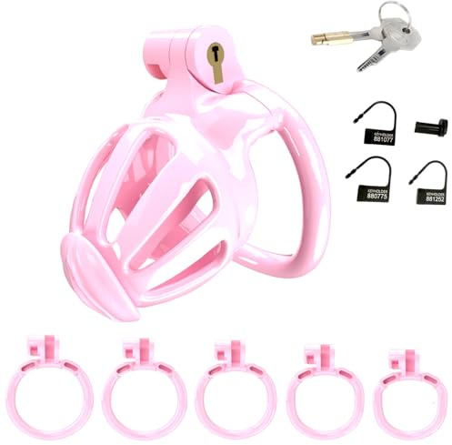 Pink Chastity Cage MäNner Sissy Cock Cage Penis KäFig mit 5 Ring& Schloss