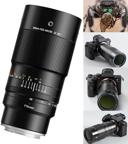 TTARTISAN Obiettivo F2.8 100 mm Macro 2X formato completo per fotocamere E-mount A7 A7M2 A7M3 A7M4 A7R A7RM2 A7RM3 A7RM5 A7S A7SM2 A7C A7C2 A7CR A1 A9 A9I A9III ZV-E1 e più.