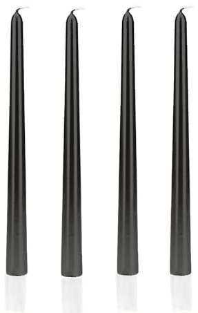 Ovaletta 4 Stück Stabkerzen Schwarz, Spitzkerzen, Lange Kerzen für Hochzeit, Geburtstag - Höhe 25 cm, Durchmesser 2,1 cm, Brenndauer ca. 7 Stunden