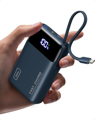 INIU 45W Power Bank, Ultrakompakt 20000mAh Powerbank med Inbyggd USB-C-kabel, Snabbladdande Externt Batteri, Godkänd för Flygplan, ett Måste på Resan för iPhone 17 16 15 Samsung S26 Xiaomi iPad, Blå