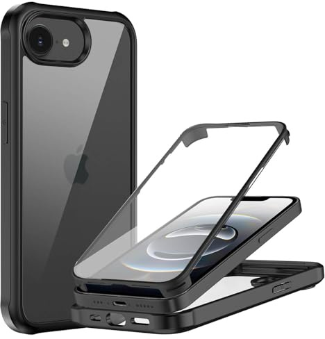 Leedia 360 Grad Hülle Kompatibel mit iPhone 16e Hülle Ganzkörper Eingebautem Glas Displayschutz Stoßfest Transparent Clear Handyhülle für iPhone 16e 6.1 2025 Schwarz