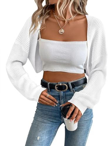 XuBa Bolero - Maglione corto da donna, in maglia a costine, bianco, M