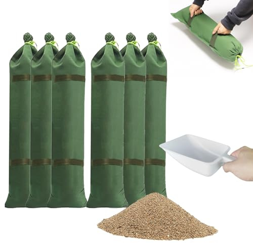 Estresen 6 Sacs de Sable 60 x 20CM avec 1 Pelle, barrière Anti-inondation, Protection Contre Les inondations, Sacs de Sable réutilisables avec poignées