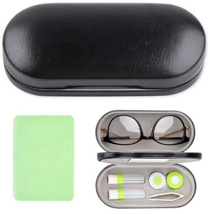Custodia per lenti a contatto 2 in 1, custodia per lenti a contatto su entrambi i lati, scatola portatile per lenti a contatto, doppio uso per lenti e occhiali, kit portatile compatto e, Black