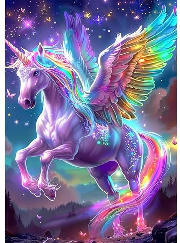 NEWENMO 5D Schönes Pferd Diamond Painting Full Drill,Regenbogen-Flügel Diamant Painting Bilder 30x40cm,Tiere Diamant Malerei Erwachsene Set,Diamond-Painting Kit,für Schlafzimmer Wohndekoration | DIY Kristall Stickerei Handwerk Regenbogen Flügel, Diamant Malerei, Tier Diamant Kunst, Wohnzimmer Dekoration