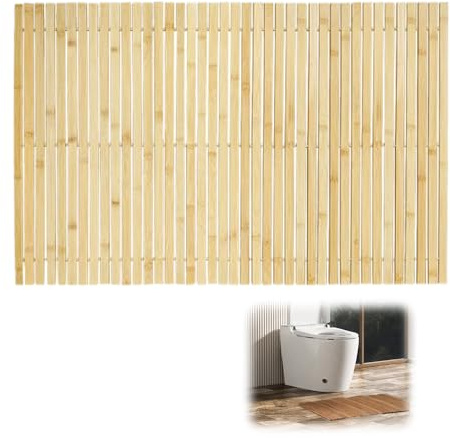WRQIOO 50 * 100CM Badematte Holz, Bambus Badematte Sauna, Badvorleger Holz, Bambusmatte für Badezimme, Feuchtigkeitsresistent, rutschfest, Duschmatte Holz kann Aufgerollt Werden, Robust und Langlebig
