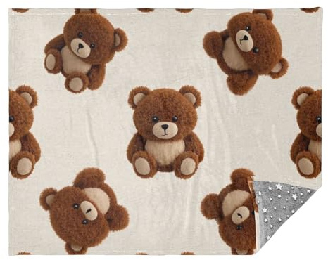 Manta suave con diseño de oso de peluche marrón de dibujos animados, 127 x 178 cm, para adolescentes, para sala de estar o sofá