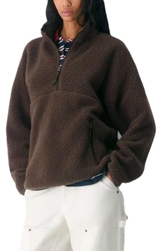 Aimiray Fleece Pullover Women Long Sleeve Half Zip Sherpa Jacket Warm Trendy Teddy Fall Sweatshirts with Side Pockets(Brown-M)