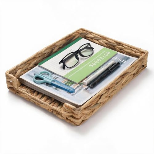 Water Hyacinth Letter Tray, Woven Desk Tray, Wicker Desktop Basket Organizer for Papers, Documents, Magazines, Files