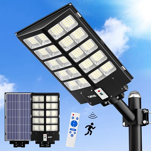 JAYNLT Y-8200W Lampadaire Solaire Exterieur, 6500K Projecteur Exterieur Puissant avec Télécommande, IP67 Étanche Spot Solaire Exterieur avec Detecteur de Mouvement pour Rue, Garage, Parking