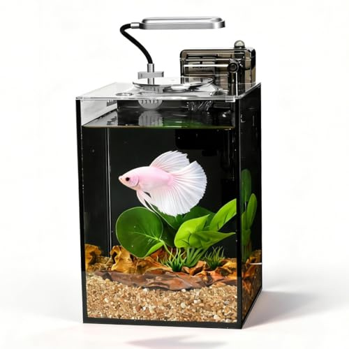 Fish Tank Kit,2.2 Gallon Small Aquarium,Ultra-Clear Nano Aquarium,Betta Fish Tank,Small Fish Tank,Aquarium Starter kit with Light,Filter,Pine Skin Stone,Sand and Artificial Plants