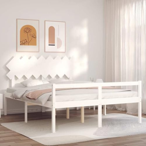 Genérico Cama Personas Mayores cabecero Madera Maciza Blanco 160x200 cm,Mobiliario,Camas y Accesorios,Camas y somieres,3195557