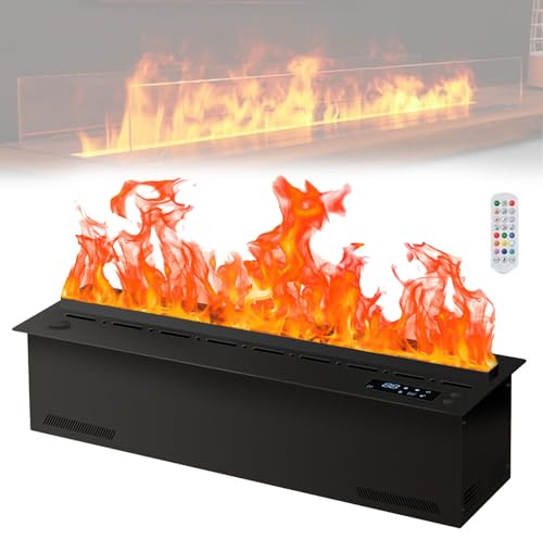 Pvxa Caminetto A LED da Incasso per Interni, Camino A Vapore Acqueo 3D, Fiamma Atomizzata Tattile con 5 Livelli E più Colori, App/Telecomando, per Camera da Letto RemoteControl-50cm