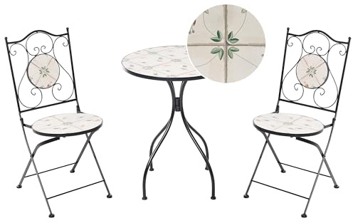 Beliani Set da bistrot in stile ferro battuto pieghevole con piastrelle in mosaico ceramica nero