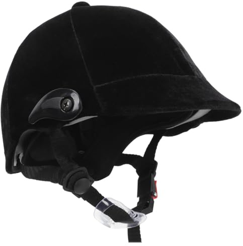 Casco de Equitación para Niños 55-60cm Ventilación y Ajuste | Polipropileno Negro, Acolchado Interior y Mentonera Regulable, Orejeras Desmontables para Exterior