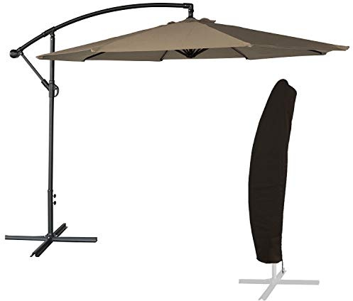 Parasol déporté OAHU Rond 3,50m de diamètre Taupe manivelle. Parasol déporté inclinable et Rabattable avec Housse de Protection.