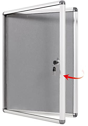 Swansea Vitrine d'affichage Intérieur, Tableau d'affichage Verrouillable en tissu avec cadre en Aluminium 67x50 cm (4xA4), Gris