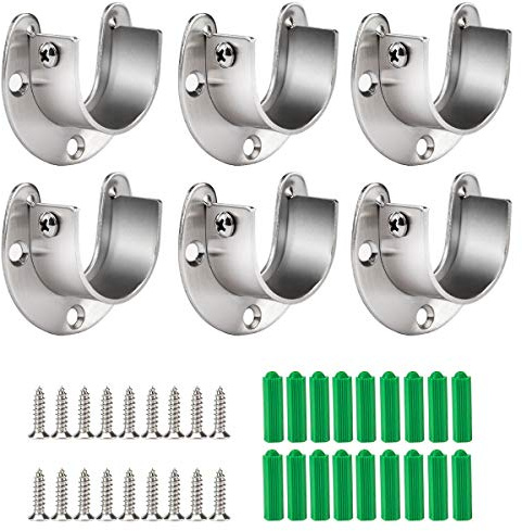 Cosweet 6 Packs Stainless Steel Closet Pole Sockets- Closet Rod End Supports, Flange Set Rod Holder with Screws for Easy Installation&Quick Removal (U Shaped)