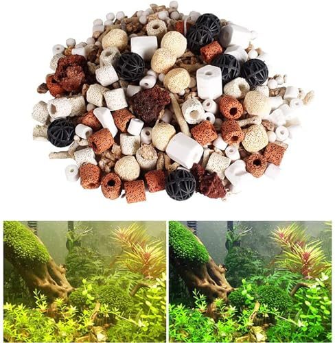 JackSuper Aquarium Filter Mixed Ceramic Balls Media, Fish Tank Water Filtration Pond Filter Ceramic Rings Volcanic Rock for Water Quality Improve, PH Adjust