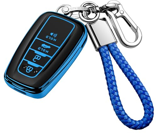 Tukellen for Toyota Key Fob Cover with Keychain,Special Soft TPU Key Case Protector for 2019-2025 RAV4 2020-2022 Highlander Corolla Prius,2018-2024 Camry Avalon C-HR GT86-Blue