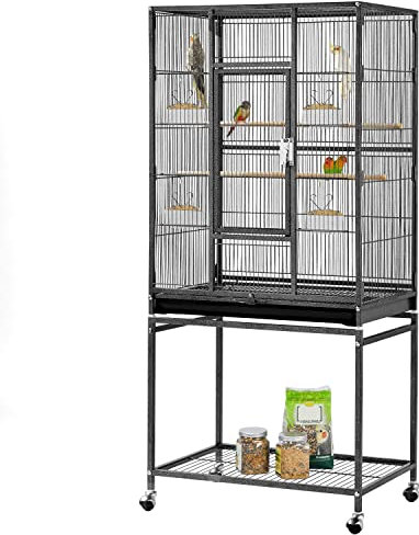 Yaheetech Gabbia Voliera per Uccelli Pappagalli Inseparabili Calopsite Grande con Piedistallo in Metallo da Interno Esterno Nera 62 x 43 x 136 cm