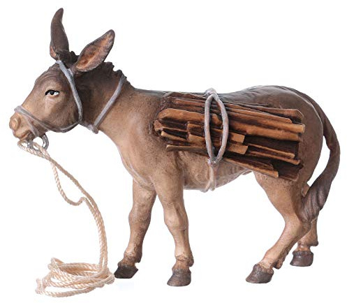 Holyart Holz-Krippen aus dem Grödnertal: Esel mit Brennholz Krippe Mod. Original Grödnertal Holz 12cm