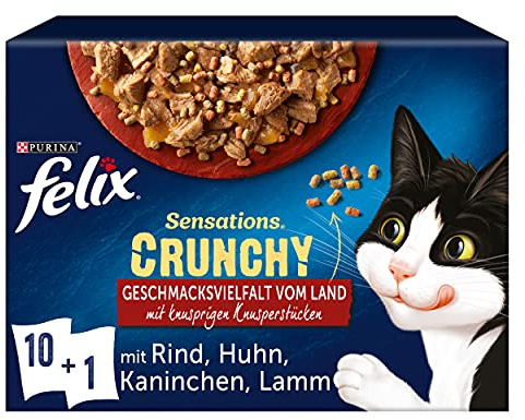 FELIX Sensations Crunchy in Gelee, Sorten-Mix, 60er Pack (6 x 10 x 85g) | Katzenfutter nass in Gelee
