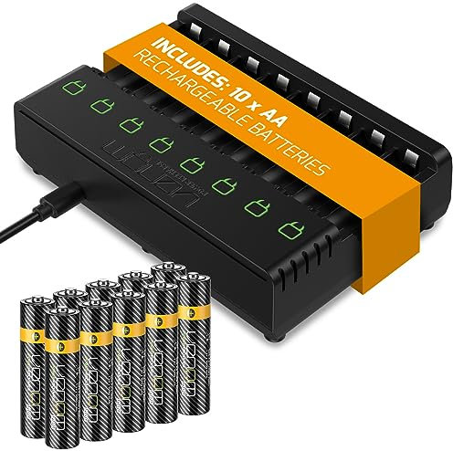 Venom Power Rechargeable Battery Charging Dock plus 10 x AA Batteries - 1000mAh 1.2V NiMH