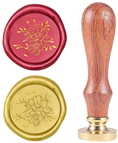 craspire Wax Seal Stamp Kirschblüte Retro Sealing Wax Stamp Blumenmuster Mit 25 mm Abnehmbarem Messingkopf Holzgriff Für Umschlagkartenpaket Dekoration