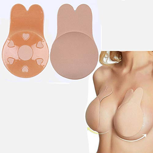 2 Pairs Invisible Lift-Up Bra, Adhesive Bra Anti-Penetration Point Adhesive Bra, Breast Lift Tape Push Up Strapless Nipple Covers (L-Diameter 11CM,Skin Color)