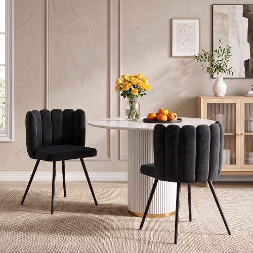 CLIPOP Schminktisch Stuhl, Lesesessel Bequem, Lounge & Cocktailsessel, Muschelsessel Weicher Kleiner Wohnzimmer Sessel mit Metal Leg, Polsterstuhl mit Armlehnen für Schlafzimmer (2, Schwarz)