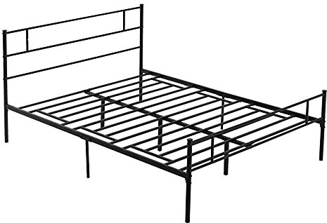 HOMCOM King Metal Bed Frame Solid Bedstead Base with Headboard and Footboard, Metal Slat Support and Underbed Storage Space, Bedroom Furniture, Black