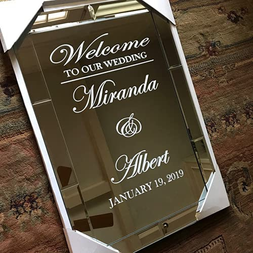 weiyou Autocollant Mariage Personnalisé,Bienvenue Mariage Miroir Décalcomanie Noms Personnalisés Date Vinyle Autocollant Mural Signe De Mariage Graphique Lieu Décor Mur Art Affiche (42x62cm)