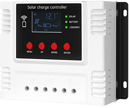 Areyourshop Solar Laderegler, 60A PWM laderegler solar 12v 12V/24V/48V PV-Regler mit WiFi-Monitorfunktion PWM-LCD-Regler für Lifepo4-Blei-Säure-Gel-Batterie