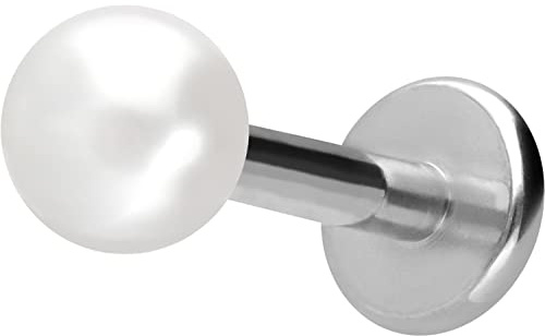 Piercingline - Labret de titanio con rosca interior PERLA SINTÉTICA Piercing para oreja Helix, lóbulo, tragus, selección de color y tamaño, 4 mm x 1,2 mm x 6 mm, Perla sintética
