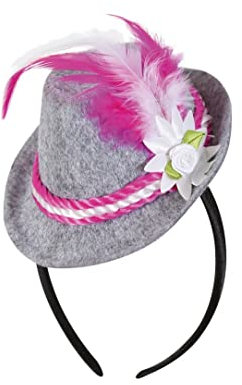 KarnevalsTeufel Haarreif Bavaria Mini-Trachtenhut Party Hut Federschmuck Volksfest Bierfest Wies`n Bayern Raute Edelweiß (pink)