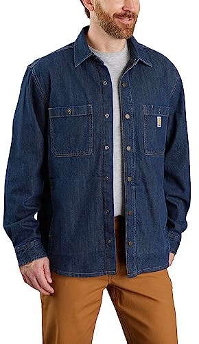 Carhartt Camiseta Vaquera de Corte Relajado con Forro Polar a presión Work Utility Button Down Shirt, Glacier, S para Hombre