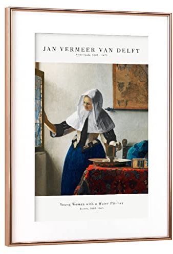 artboxONE Poster mit Rahmen Kupfer 75x50 cm Vermeer - Frau mit dem Wasserkrug von Old Masters - gerahmtes Poster