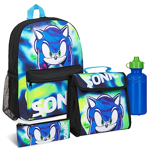 Get Trend Sonic The Hedgehog Backpack Set 4 Pcs Water Bottle Backpack Pencil Case Insulated Lunch Bag Shadow School Supplies Travel (Sonic 4 Pcs Set)