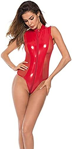 Body De Piel Sintética Para Mujer, Lencería De Látex, Mono De Charol, Mono Sexy De Fiesta Con Efecto Mojado,Rojo,Grande