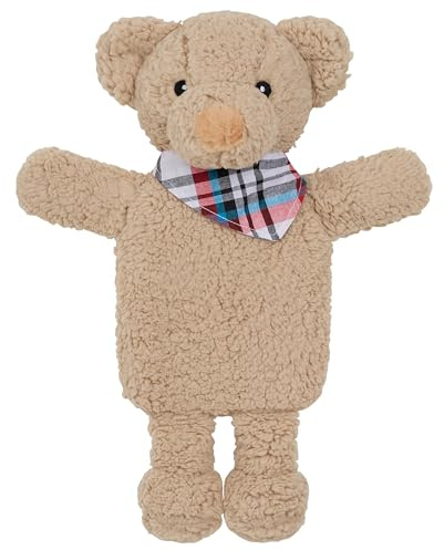 Bolsa Agua Caliente con Funda de Felpa- Botella Agua Caliente de Caucho Natural, 1 Litro - Funda de Animal de Peluche - Regalos Navidad (Beige Oso)