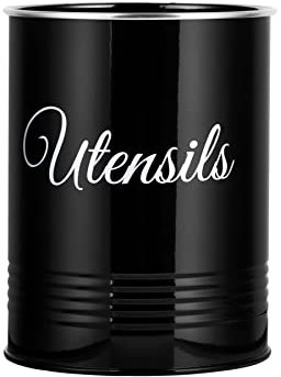 Innoteck Utensil Holder Metal Powder Coated Cutlery Organiser Pot for Kitchen Countertop Farmhouse Style Rust Proof With Non Slip Base for Spoons, Spatulas, Knives, Forks & Cooking Utensils, Black