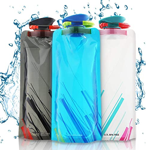 Leikurvo Gourde pliable 700 ml - Lot de 3 bouteilles d'eau pliables flexibles - Pour festival, randonnée, aventure, voyage