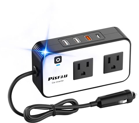 200W Car Power Inverter, PiSFAU DC 12V to 110V AC Car Plug Adapter Outlet with [20W USB-C] /USB-Fast Charger(18W) / 4.8A Dual USB/car Charger for Laptop