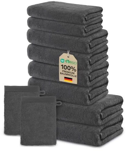 Ôhm Handtuch-Set 10-teilig Baumwolle Dunkelgrau | Komplette Lösung fürs Badezimmer oder als fertiges Geschenk, ohne einzelne Teile zusammenzusuchen