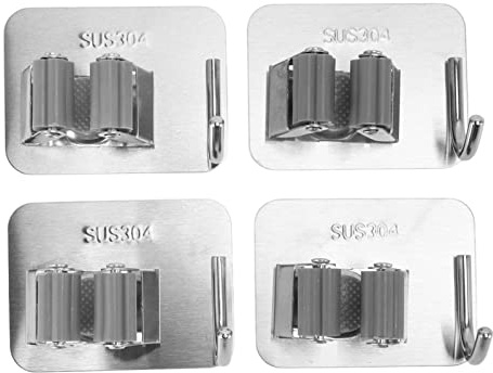 Mopp-Besenhalter, 4 Stück, Wandmontage, 304 Edelstahl, Mopp-Clip, Mopp-Halter Mit Haken Für Besen, Schrank, Küche, Badezimmer, Garage Und Gartengerät