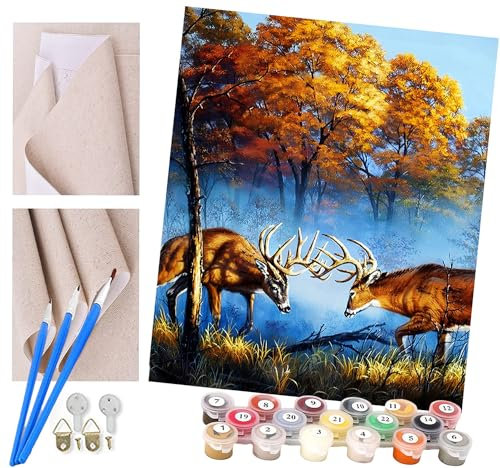 Malen nach Zahlen Kits Erwachsene und Kinder duellierende Hirsche DIY Ölgemälde Digitale Leinwand Wandkunst Home Decoration - 40x50CM
