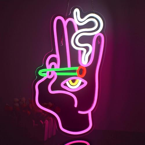 Looklight Handauge Neonschild Rosa-weiße LED-Neonschilder für Wanddekoration Hamsa-Neonschild USB-Auge-Neonlichtschilder für Schlafzimmer Spielzimmer Zuhause Bar Kneipe Cafés Partygeschenk