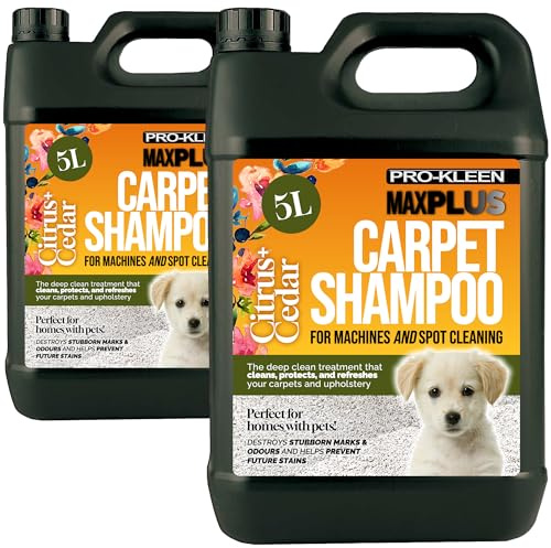Pro-Kleen MAXPLUS Carpet Shampoo & Upholstery Cleaner – Premium Formula to Remove Dirt & Stains – Removes Pet Odours – Suitable for all Machines (Citrus & Cedar, 2 x 5 Litres)