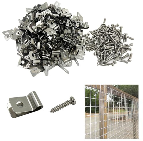 DUGYIRS Zaundrahtklemmen,100 Stück 304 Edelstahl Kabelklemmen Drahtzaun Clips für 12-16 Gauge Draht auf Holz,Landwirtschaftliche Zäune